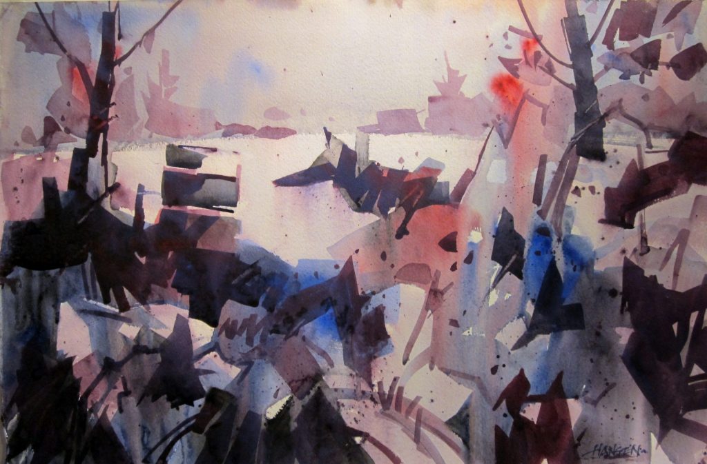 River Fun, Original Woody Hansen Watercolor painting