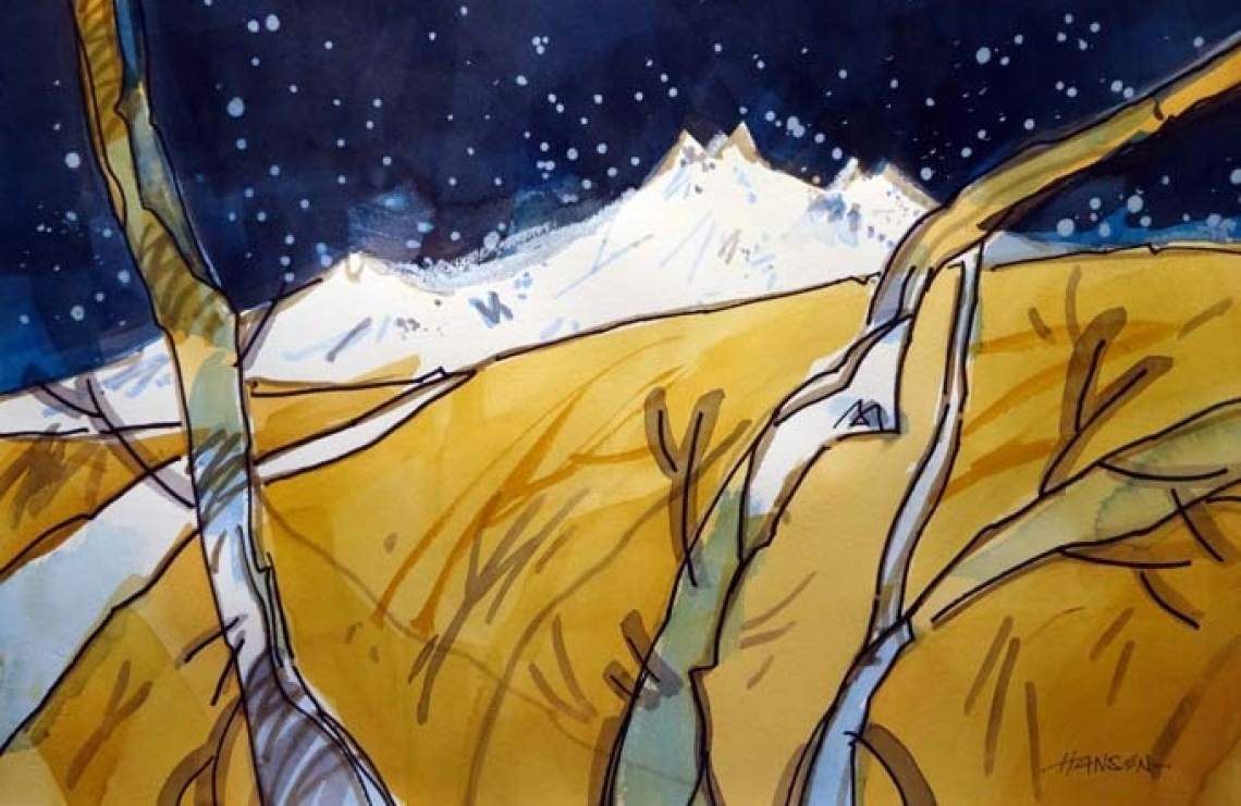 Mt. Shasta Memories, Original 15" x 22" Watercolor Painting  by  Woody Hansen