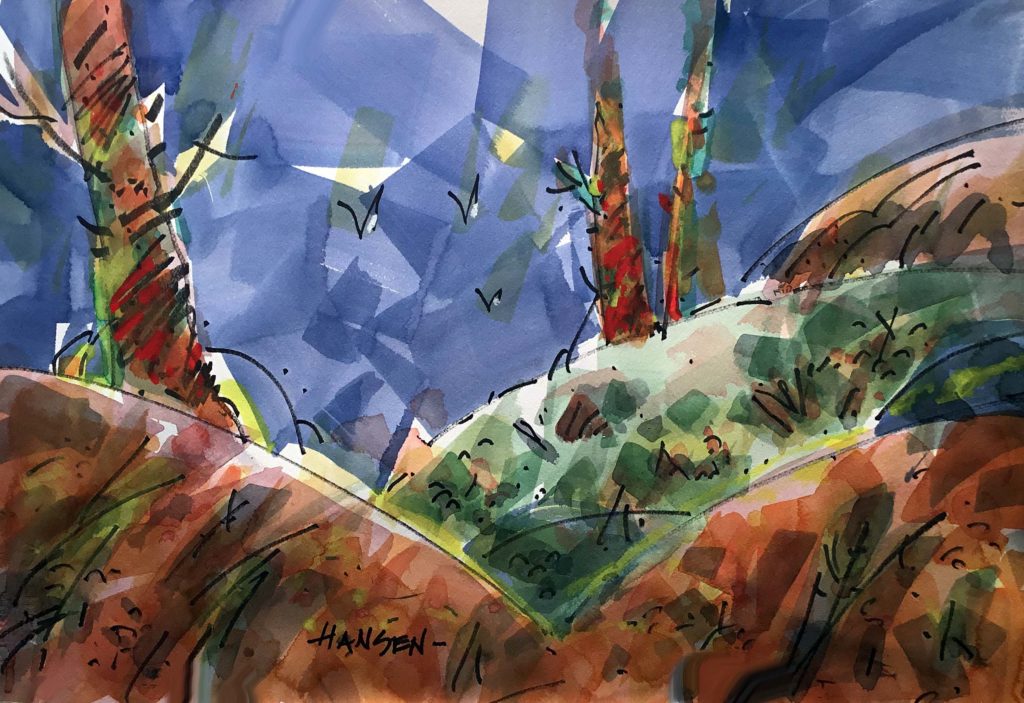 Green Valley, Original Woody Hansen Watercolor painting