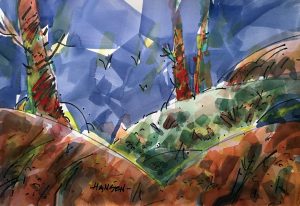 Green Valley, Original watercolor painting by Woody Hansen