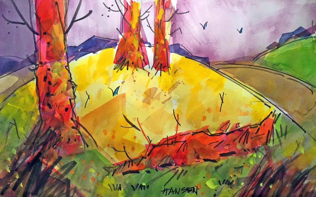 Woody Hansen Watercolor, Broken Branch