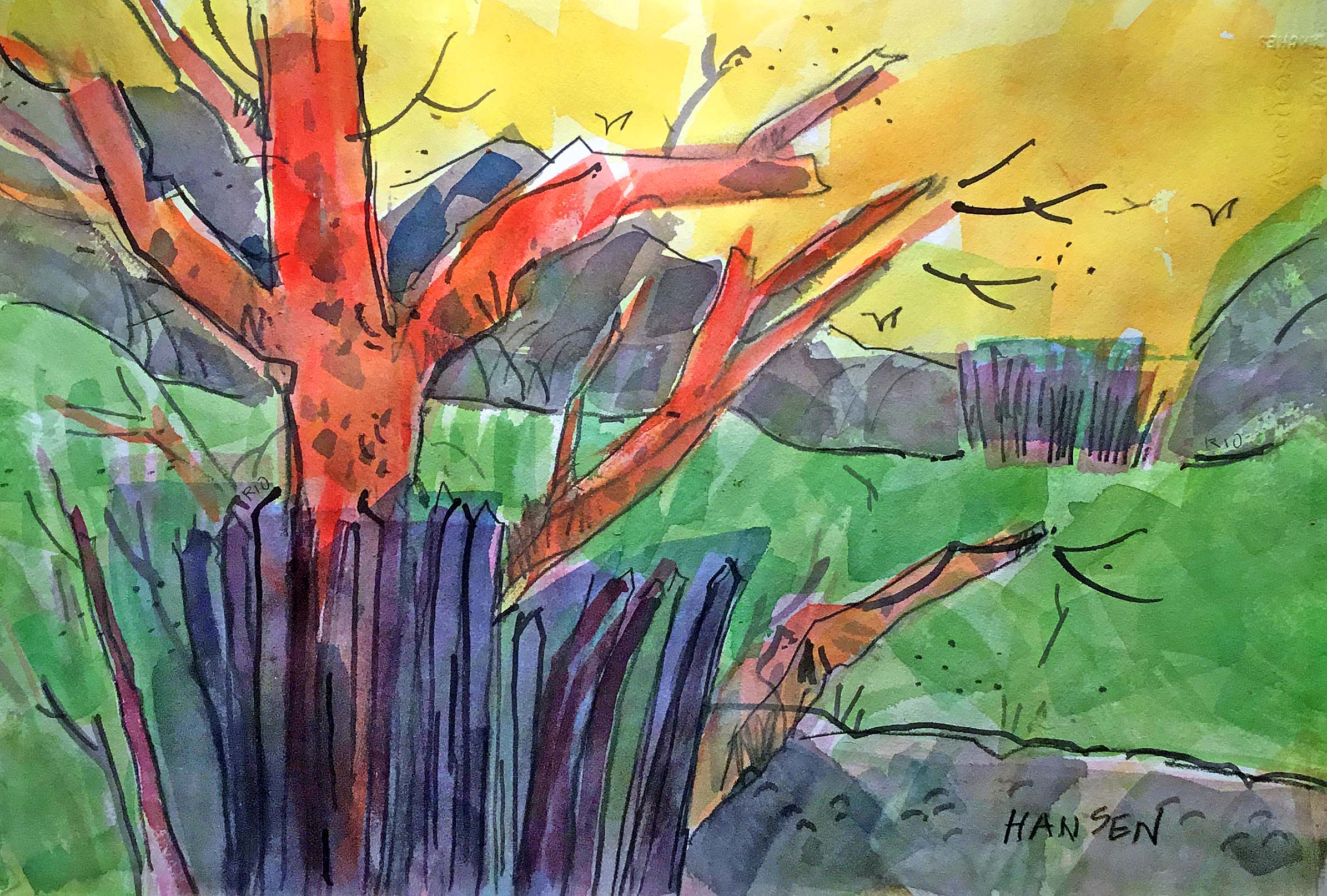 Woody Hansen watercolor painting, High Weeds