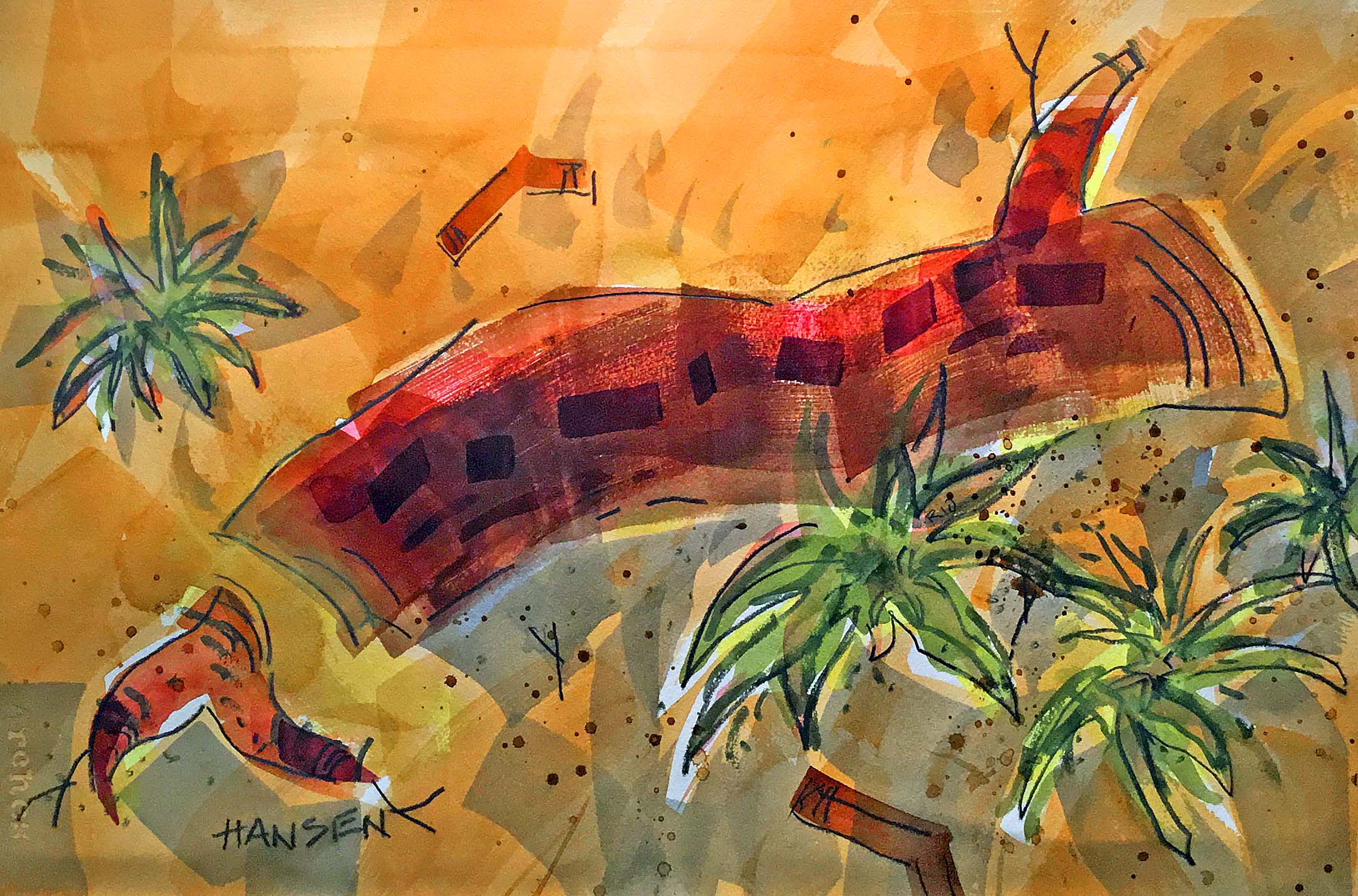 Woody Hansen original watercolor, River Branch.